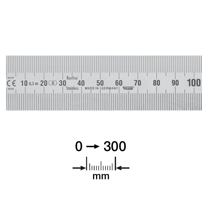Stållineal 300x30x1   Mm Med Aflæsning Venstre-mod-højre