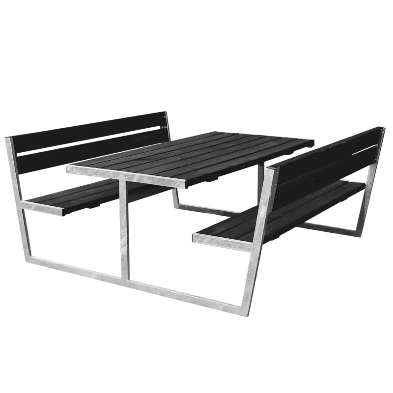 Hortus Thor Bord- Bænkesæt Med Ryglæn 85   180   201 Cm   Sort Galvaniseret