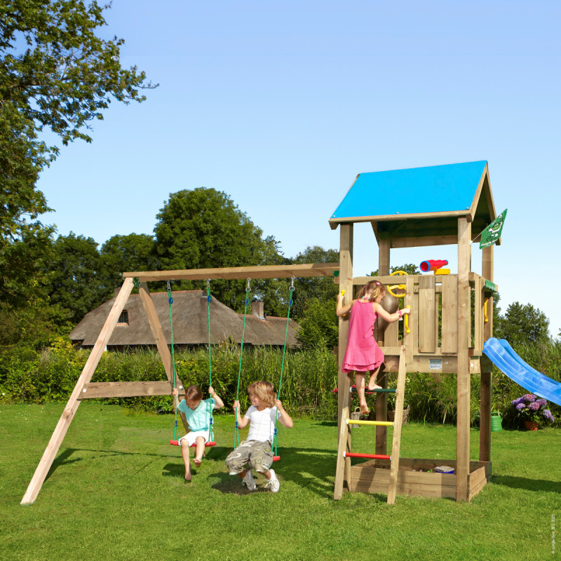 Jungle Gym Castle     Legetårn Med  -swing Module 220 Og Blå Rutsjebane
