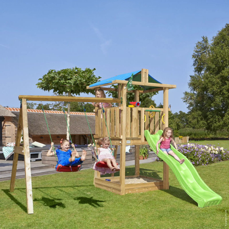 Jungle Gym Club     Legetårn Med  -swing Module 220 Og Grøn Rutsjebane