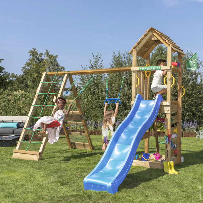 Jungle Gym Cocoon Legetårn Med  -climb Module 200 Og Blå Rutsjebane