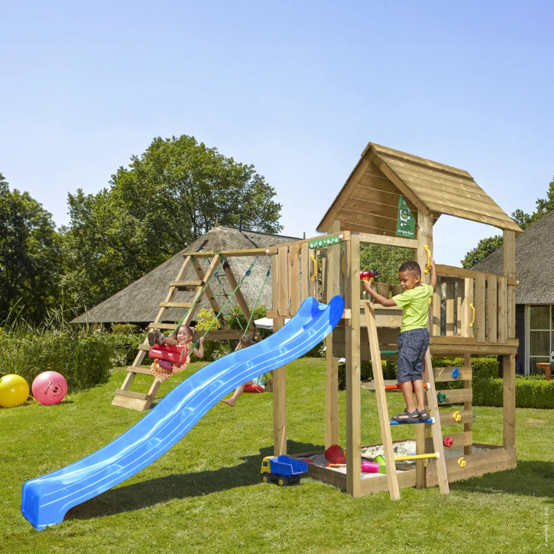 Jungle Gym Cubby Legetårn Med  -climb Module 220  Blå Rutsjebane Og 120 Kg Sand