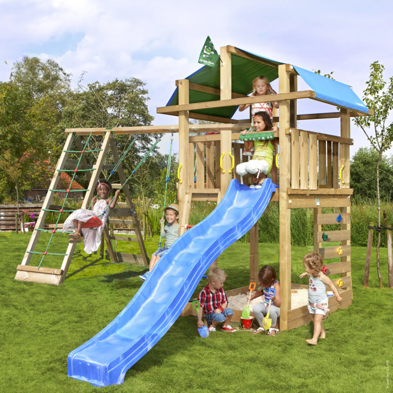 Jungle Gym Fort     Legetårn Med  -climb Module 220 Og Blå Rutsjebane