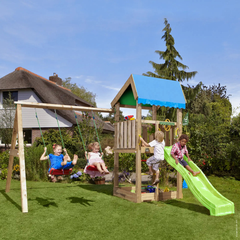 Jungle Gym Home     Legetårn Med  -swing Module 220 Og Grøn Rutsjebane