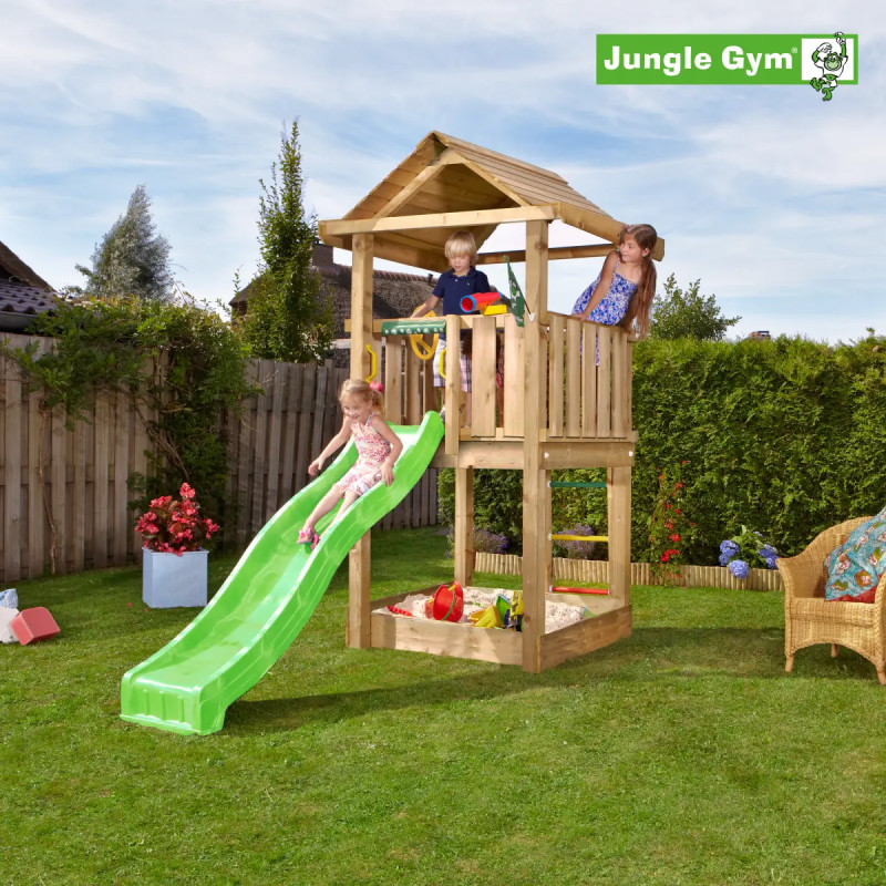 Jungle Gym House     Legetårn 282   327   114 Cm Med Grøn Rutsjebane