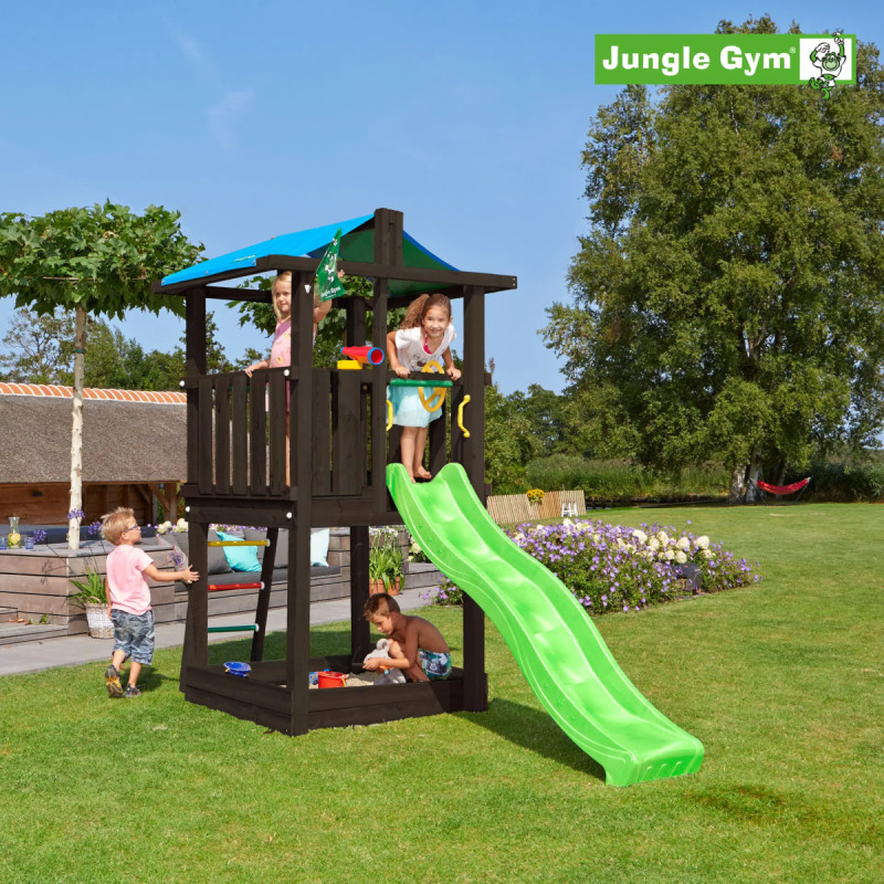 Jungle Gym Hut     Legetårn Grundmalet Sort Med Grøn Rutsjebane