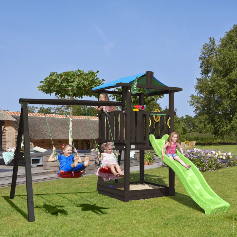 Jungle Gym Hut     Legetårn Grundmalet Sort Med  -swing Module 220   Ekskl  Rutsjebane