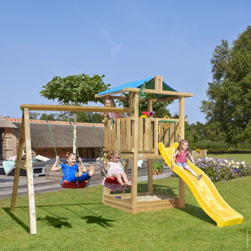 Jungle Gym Hut     Legetårn Med  -swing Module 220 Og Gul Rutsjebane