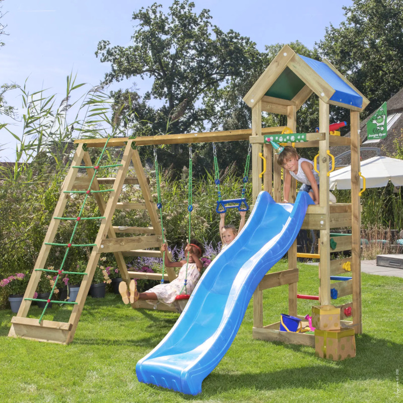 Jungle Gym Patio Legetårn Med  -climb Module 200 Og Blå Rutsjebane