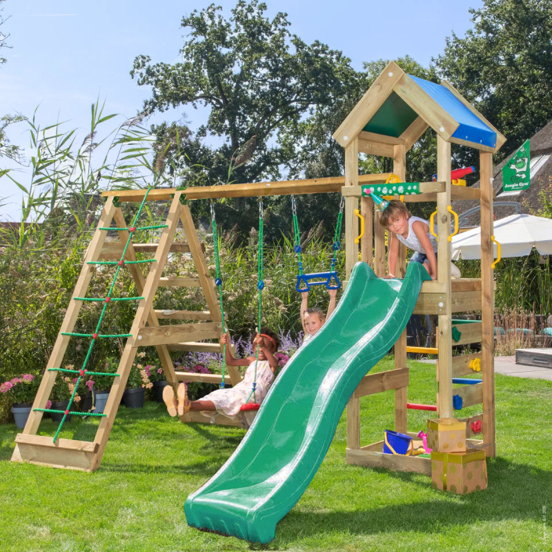 Jungle Gym Patio Legetårn Med  -climb Module 200 Og Grøn Rutsjebane