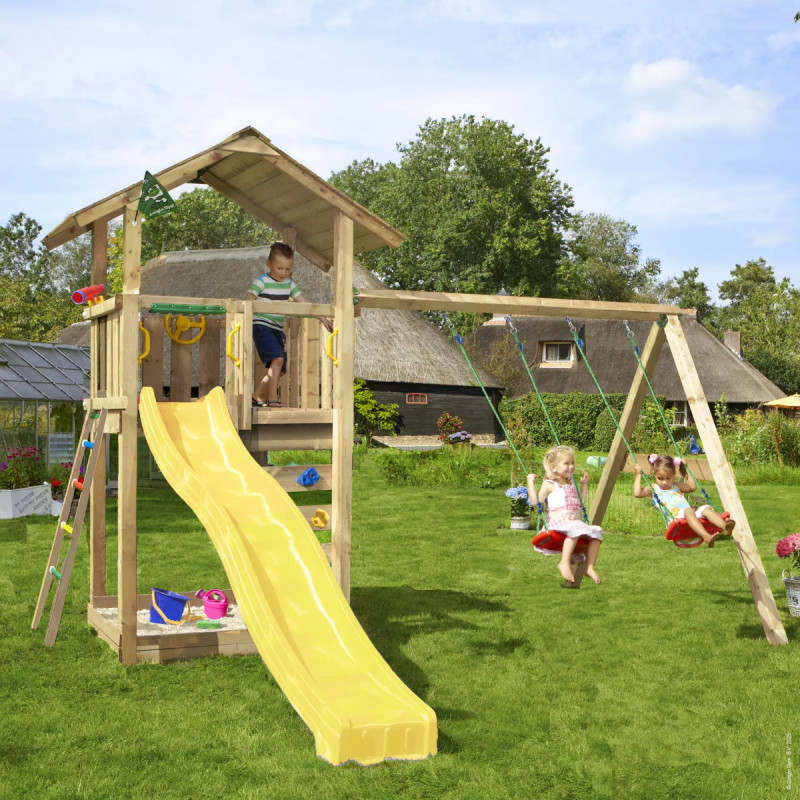 Jungle Gym Sierra     Legetårn Med Swing Module 220 Og Gul Rutsjebane