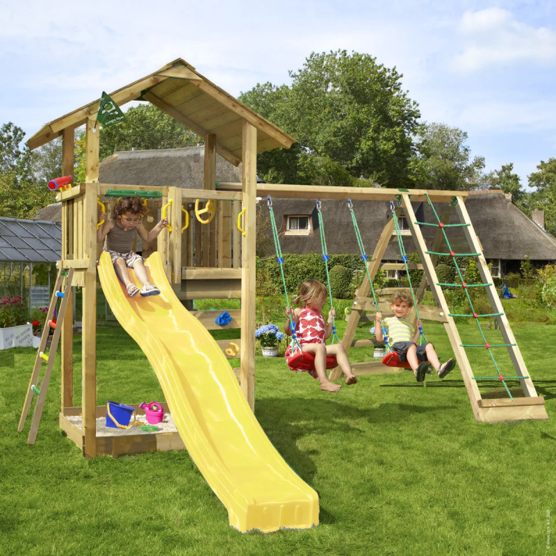 Jungle Gym Sierra     Legetårn Med  -climb Module 220 Og Gul Rutsjebane