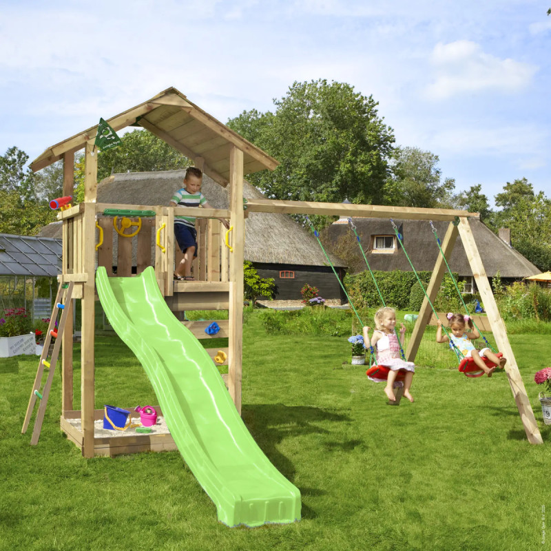 Jungle Gym Sierra     Legetårn Med  -swing Module 220 Og Grøn Rutsjebane