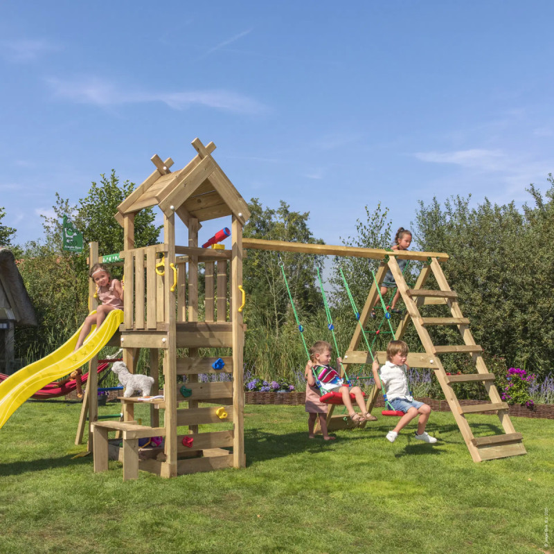 Jungle Gym Teepee Legetårn Med  -climb Module 200 Og Gul Rutsjebane