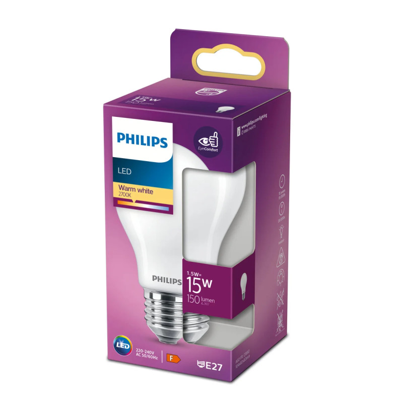 Philips Led Classic Standardpære A60 E27 Mat 15w Varm Hvid  -pak