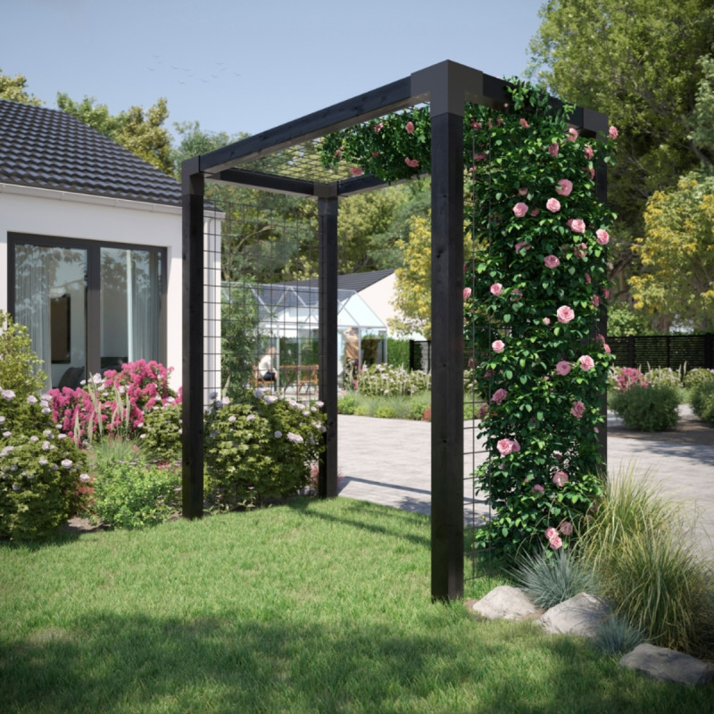 Plus Rosenportal Inkl  Sort Stålespalie  198x108x208 Cm 179079-15