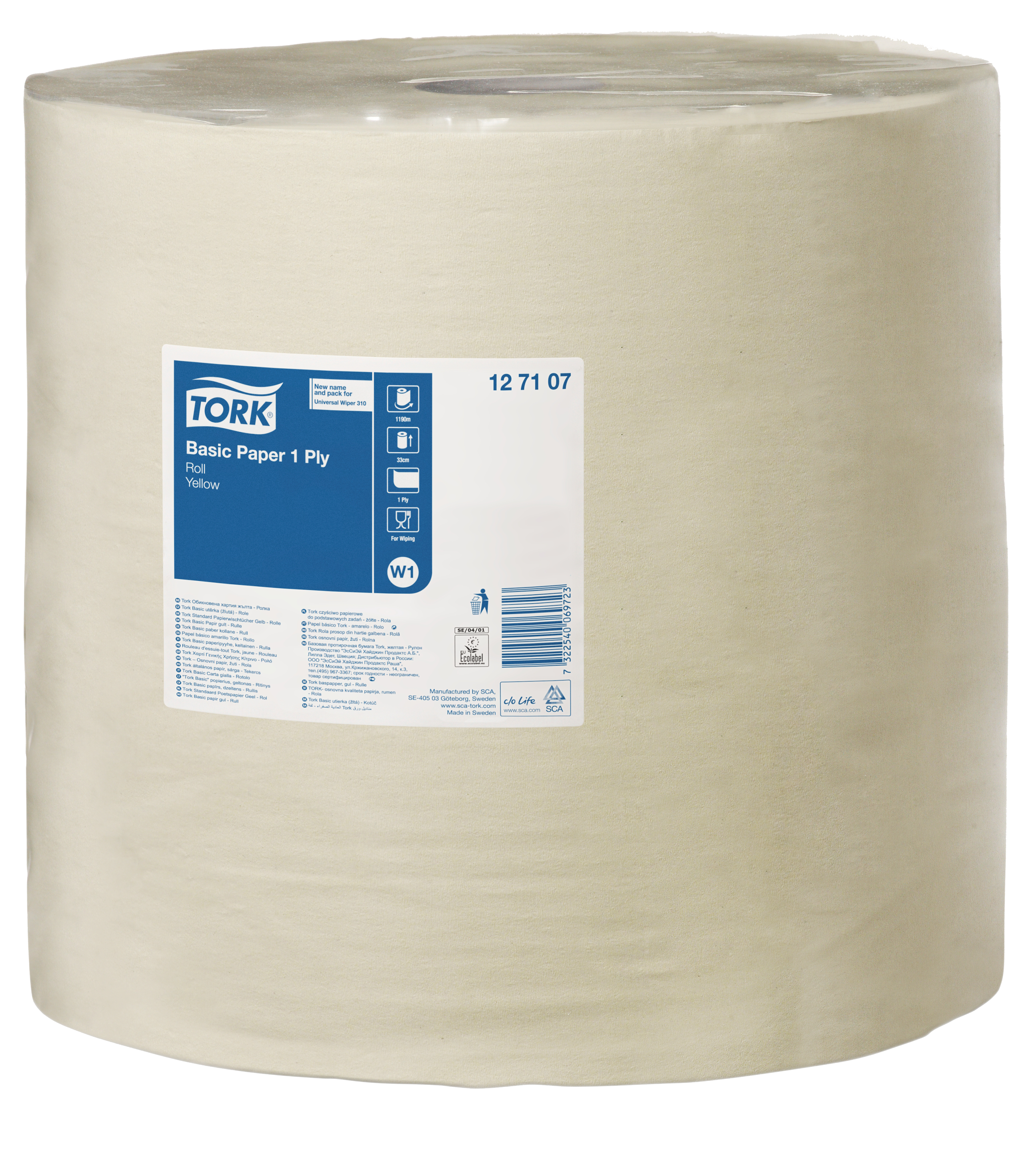 Tork Aftørringspapir Basic Gul W1 330mmã 1190mtr