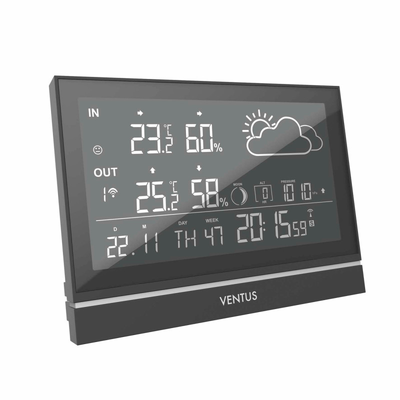 Ventus W200 Vejrstation Med Temperatur  Luftfugtighed Og Lufttryk   Sort